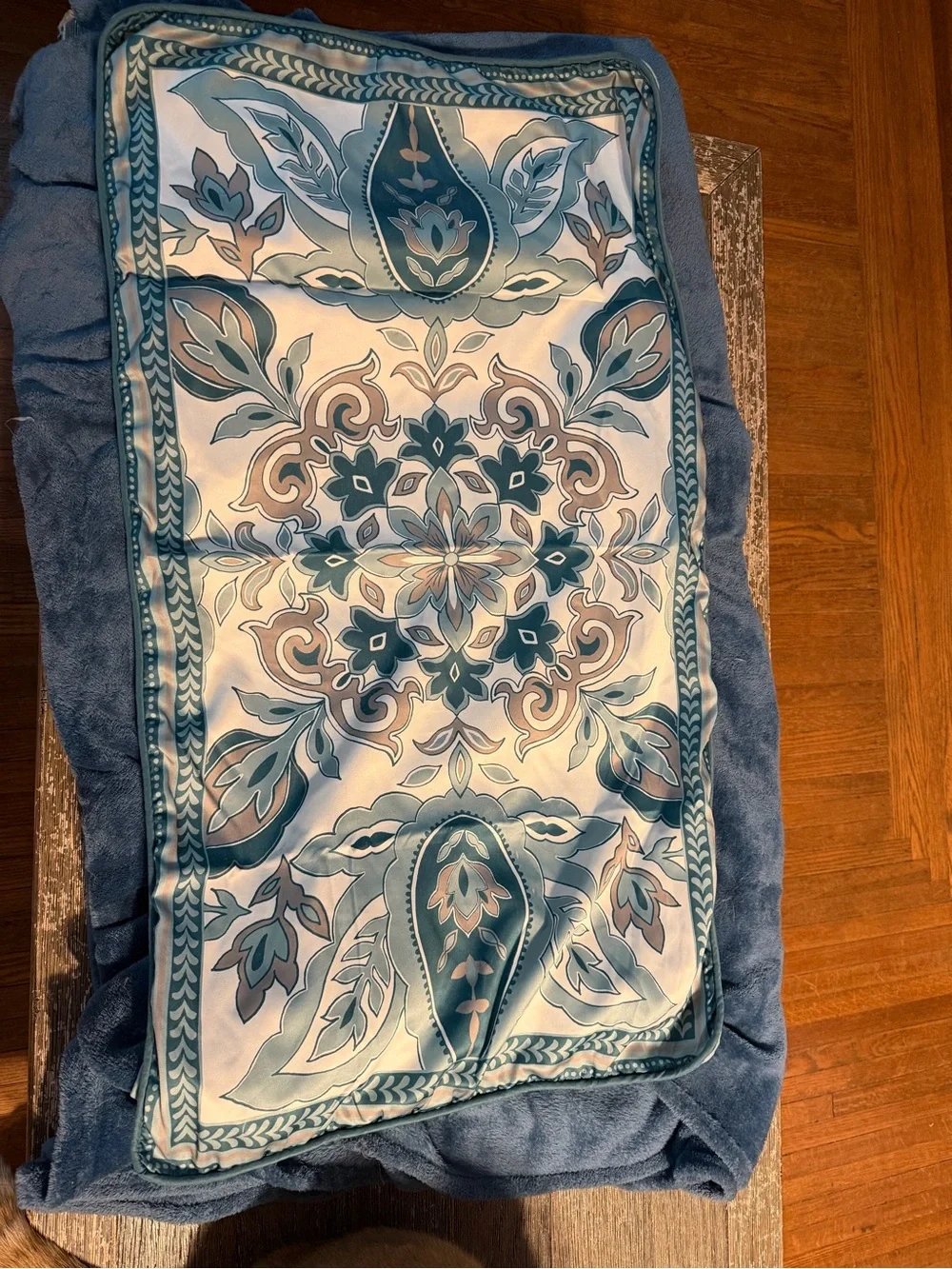 Blue and White Decorative King Size Pillow Sham with Floral Medallion Design